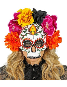 E-Carnavalskleding.nl Schedelmasker dag van de doden met gekleurde bloemen Anouk