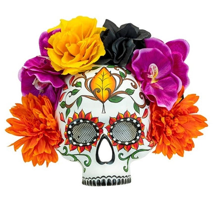 E-Carnavalskleding.nl Schedelmasker dag van de doden met gekleurde bloemen Anouk