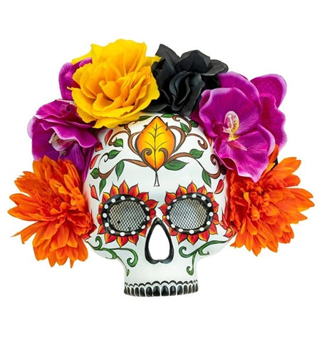 E-Carnavalskleding.nl Schedelmasker dag van de doden met gekleurde bloemen Anouk