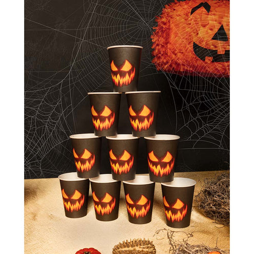 E-Carnavalskleding.nl Set 10 papieren bekertjes Creepy pumpkin