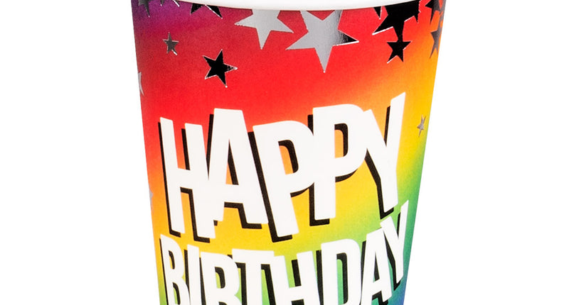 E-Carnavalskleding.nl Set 10 papieren bekertjes Rainbow 'Happy birthday'