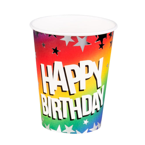 E-Carnavalskleding.nl Set 10 papieren bekertjes Rainbow 'Happy birthday'