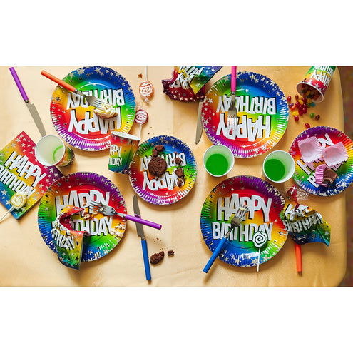 E-Carnavalskleding.nl Set 10 papieren bekertjes Rainbow 'Happy birthday'