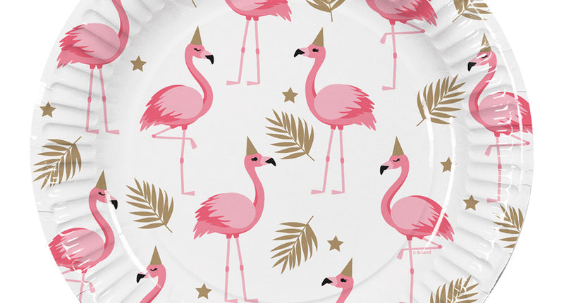 E-Carnavalskleding.nl Set 10 papieren bordjes Flamingo