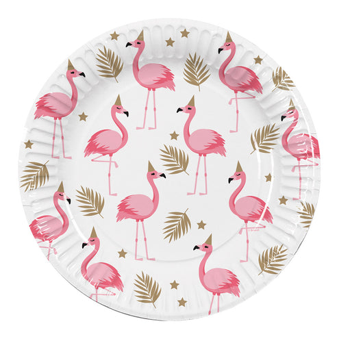 E-Carnavalskleding.nl Set 10 papieren bordjes Flamingo