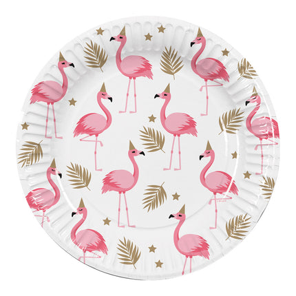 E-Carnavalskleding.nl Set 10 papieren bordjes Flamingo