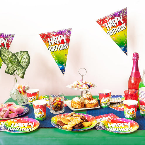 E-Carnavalskleding.nl Set 10 papieren bordjes Rainbow 'Happy birthday'