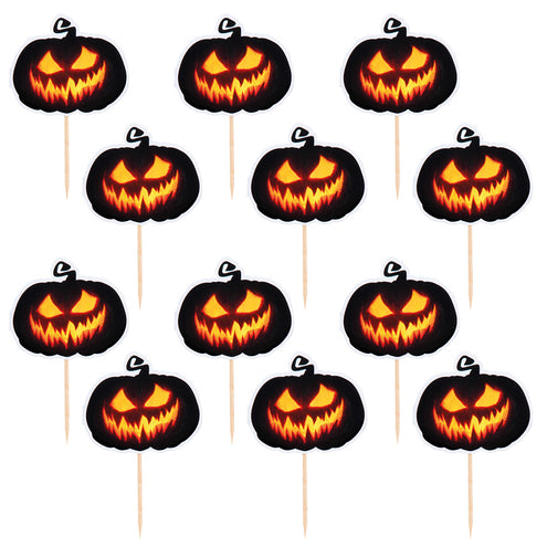 E-Carnavalskleding.nl Set 12 cocktailprikkers Creepy pumpkin