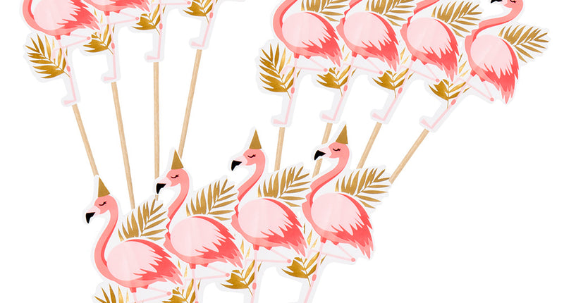 E-Carnavalskleding.nl Set 12 cocktailprikkers Flamingo