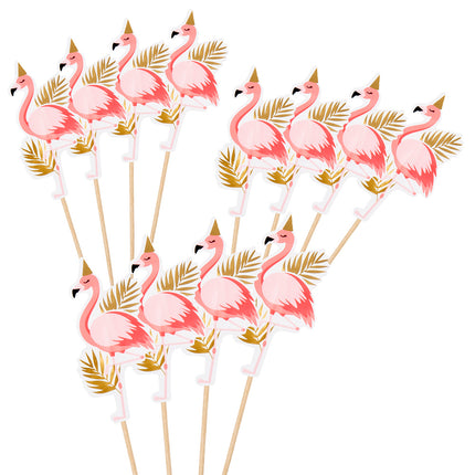 E-Carnavalskleding.nl Set 12 cocktailprikkers Flamingo