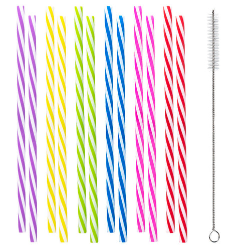 E-Carnavalskleding.nl Set 12 herbruikbare plastic rietjes met ragertje