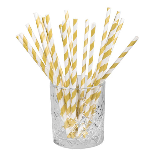 E-Carnavalskleding.nl Set 20 papieren rietjes wit/goud