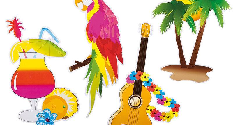 E-Carnavalskleding.nl Set 4 kartonnen decoraties Hawaii