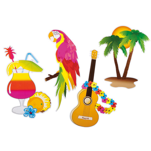 E-Carnavalskleding.nl Set 4 kartonnen decoraties Hawaii