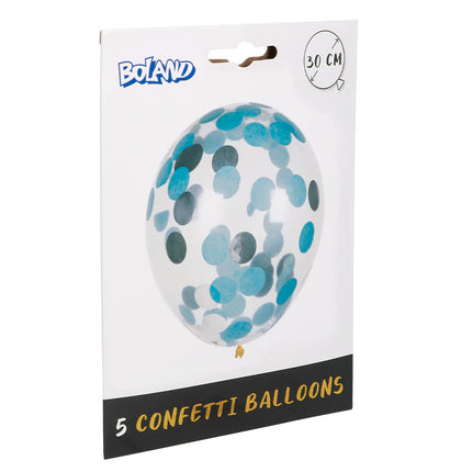 E-Carnavalskleding.nl Set 5 confettiballonnen blauw/zilver