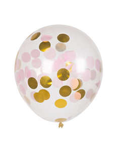 E-Carnavalskleding.nl Set 5 confettiballonnen roze/goud