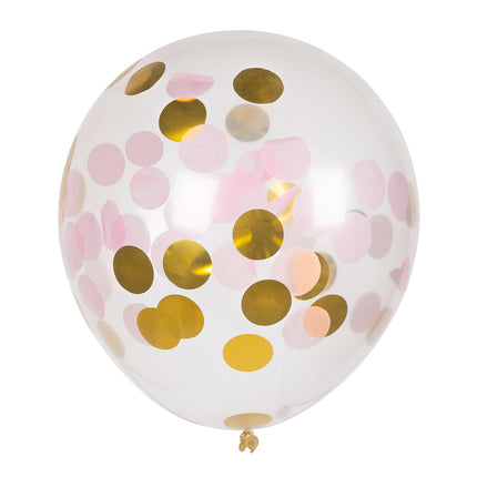 E-Carnavalskleding.nl Set 5 confettiballonnen roze/goud