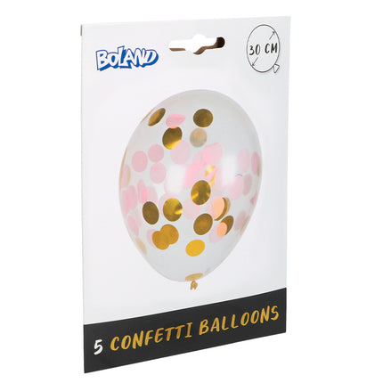 E-Carnavalskleding.nl Set 5 confettiballonnen roze/goud