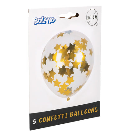 E-Carnavalskleding.nl Set 5 confettiballonnen Sterren goud