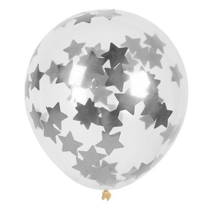 E-Carnavalskleding.nl Set 5 confettiballonnen Sterren zilver