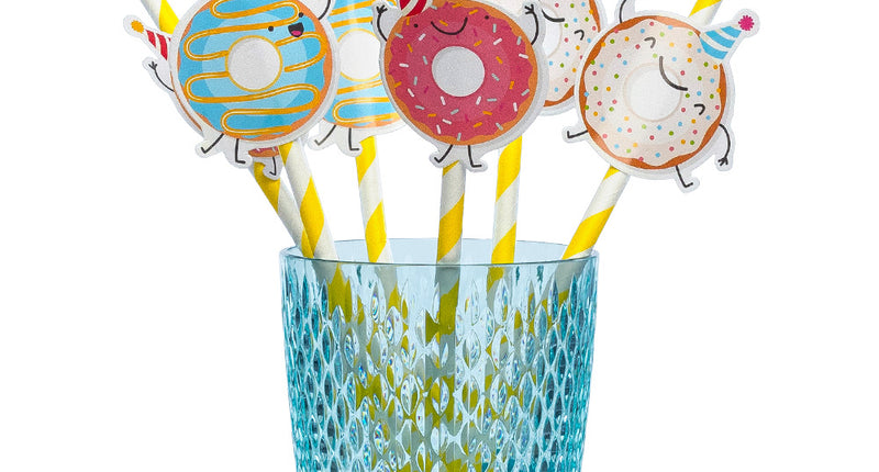 E-Carnavalskleding.nl Set 6 papieren rietjes Donut