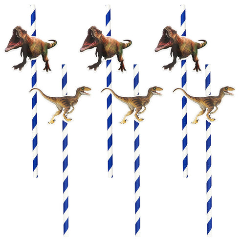 E-Carnavalskleding.nl Set 6 papieren rietjes T-rex