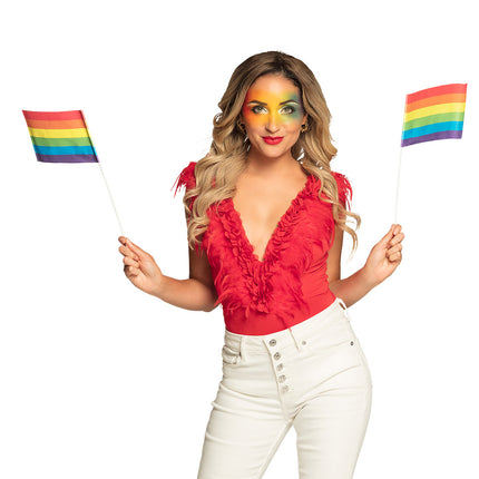 E-Carnavalskleding.nl Set 6 papieren zwaaivlaggen Regenboog