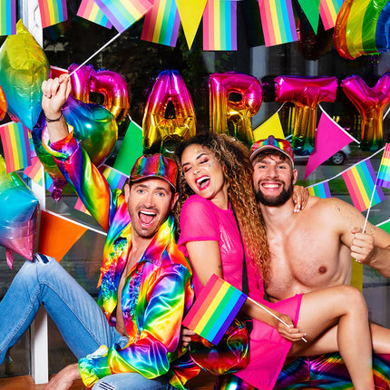 E-Carnavalskleding.nl Set 6 papieren zwaaivlaggen Regenboog