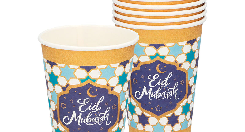 E-Carnavalskleding.nl Set 8 papieren bekertjes 'Eid Mubarak'