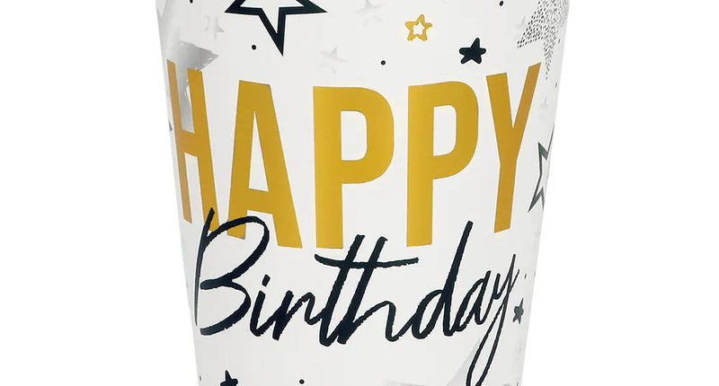 E-Carnavalskleding.nl Set 8 papieren bekertjes 'Happy birthday'