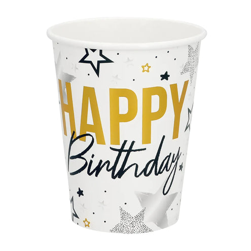E-Carnavalskleding.nl Set 8 papieren bekertjes 'Happy birthday'