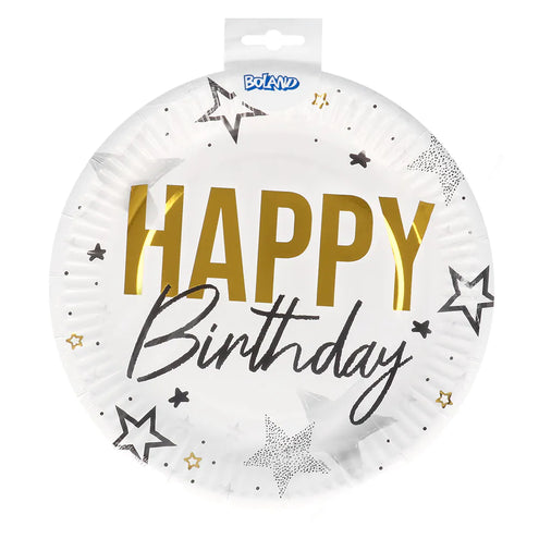 E-Carnavalskleding.nl Set 8 papieren bordjes 'Happy birthday'