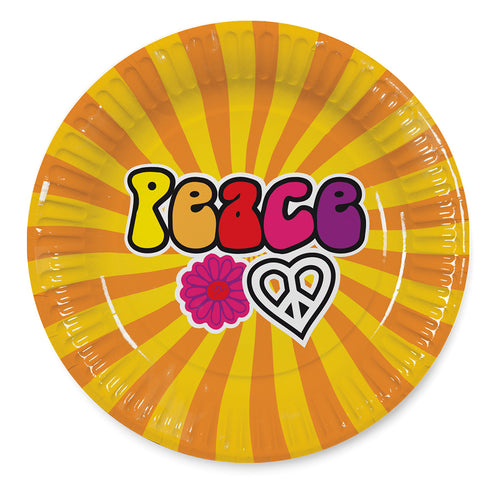 E-Carnavalskleding.nl Set 8 papieren bordjes Hippie