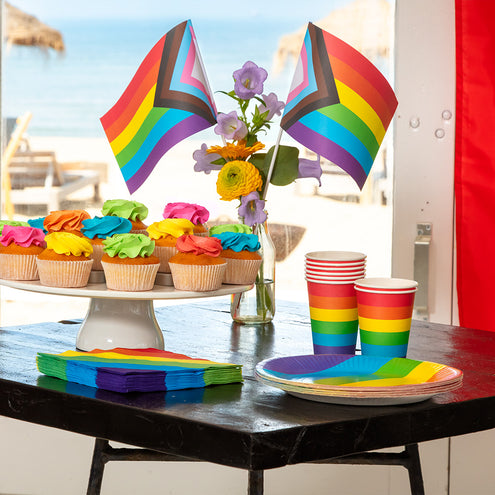 E-Carnavalskleding.nl Set 8 papieren bordjes Regenboog