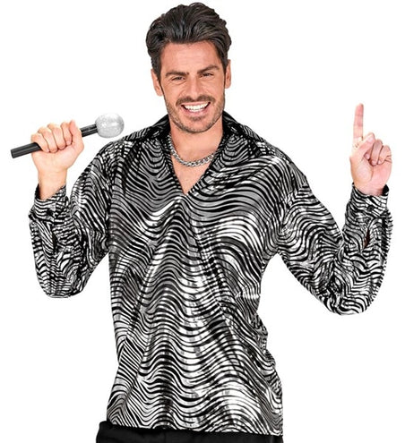 E-Carnavalskleding.nl Shirt disco fever zilver heren