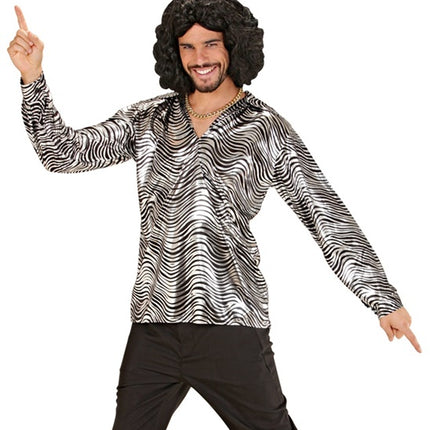 E-Carnavalskleding.nl Shirt disco fever zilver heren
