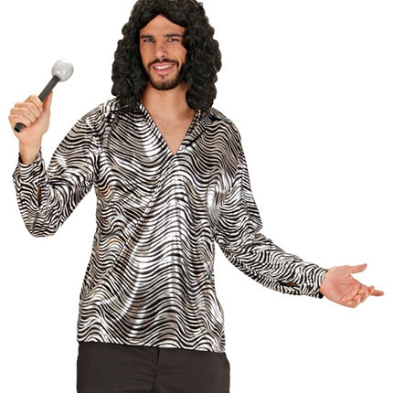 E-Carnavalskleding.nl Shirt disco fever zilver heren