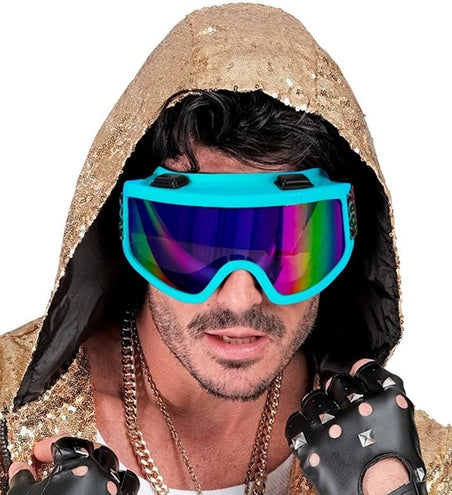 E-Carnavalskleding.nl Ski-bril 80's blauw regenboog luipaardprint Pim