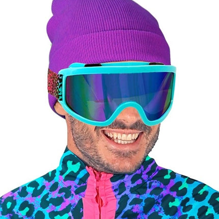 E-Carnavalskleding.nl Ski-bril 80's blauw regenboog luipaardprint Pim