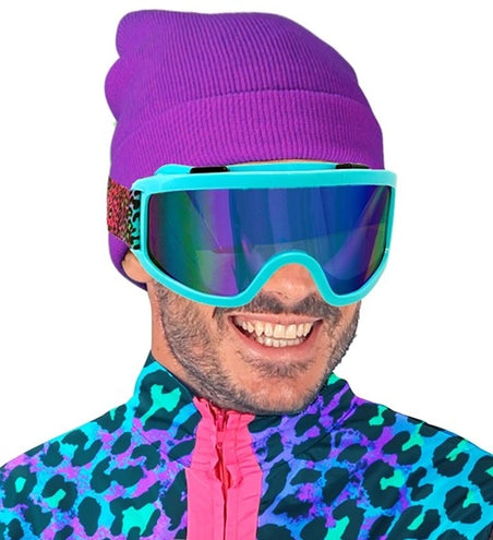 E-Carnavalskleding.nl Ski-bril 80's blauw regenboog luipaardprint Pim