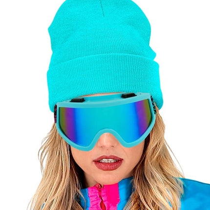 E-Carnavalskleding.nl Ski-bril 80's blauw regenboog luipaardprint Pim