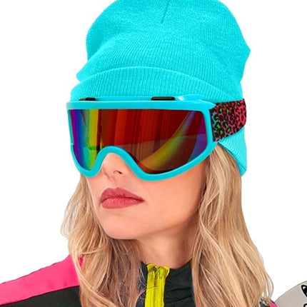 E-Carnavalskleding.nl Ski-bril 80's blauw regenboog luipaardprint Pim