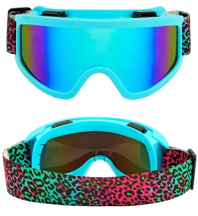E-Carnavalskleding.nl Ski-bril 80's blauw regenboog luipaardprint Pim