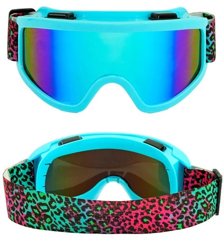 E-Carnavalskleding.nl Ski-bril 80's blauw regenboog luipaardprint Pim