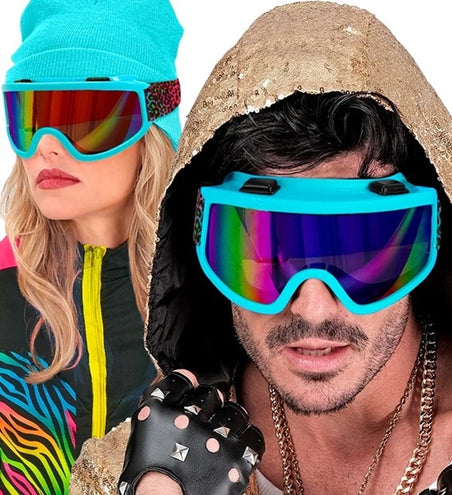 E-Carnavalskleding.nl Ski-bril 80's blauw regenboog luipaardprint Pim