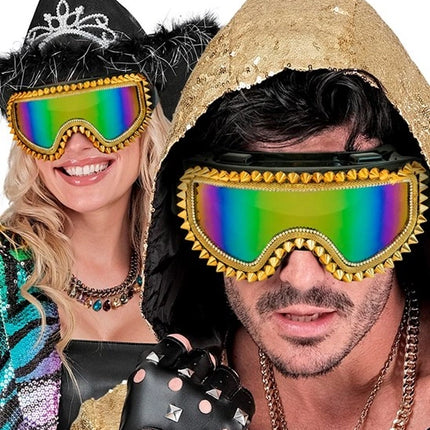 E-Carnavalskleding.nl Ski-bril 80's goud strass-nagels Anouk