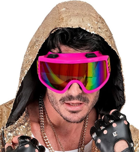 E-Carnavalskleding.nl Ski-bril 80's roze regenboog tijgerprint Anouk