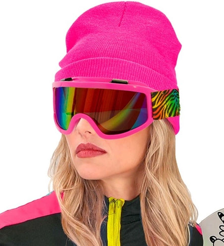E-Carnavalskleding.nl Ski-bril 80's roze regenboog tijgerprint Anouk