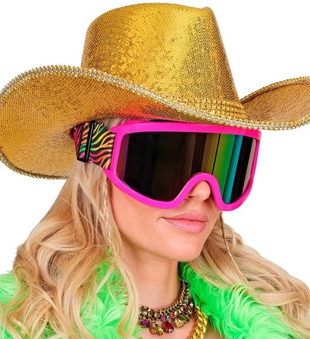 E-Carnavalskleding.nl Ski-bril 80's roze regenboog tijgerprint Anouk