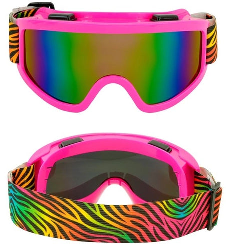 E-Carnavalskleding.nl Ski-bril 80's roze regenboog tijgerprint Anouk